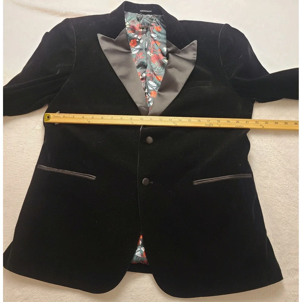 Lindbergh Black Velvet Tuxedo‎ Blazer Floral Lining Peak Men's Formal Jacket